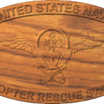 US Navy Helicopter Rescue Swimmer Plaque in all three styles. Style a is the plain 3d emblem, style b is the emblem in a standard dish, and style c is the emblem in a sculpted dish. $50.00